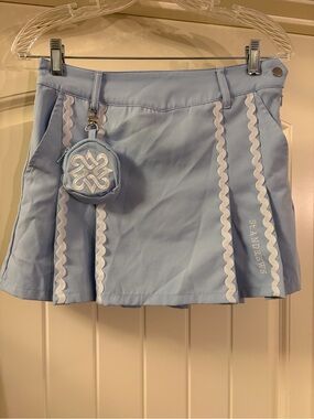 St. Andrew’s Sky Blue Pleated Mini Skirt with Charm